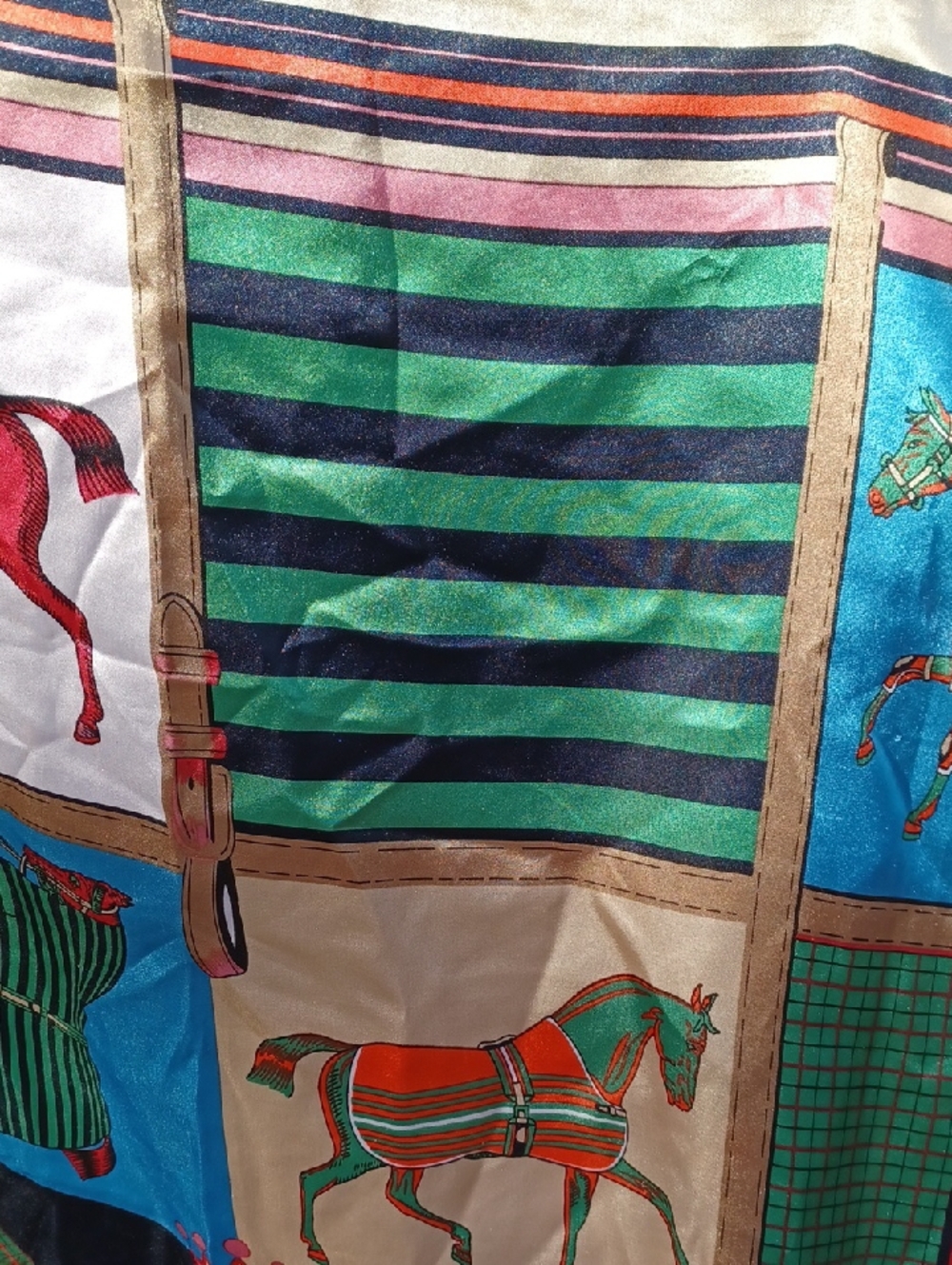Equestrian Patchwork 90x90cm Polyester Scarf in Bright Multi Colors - Picture 5 of 16